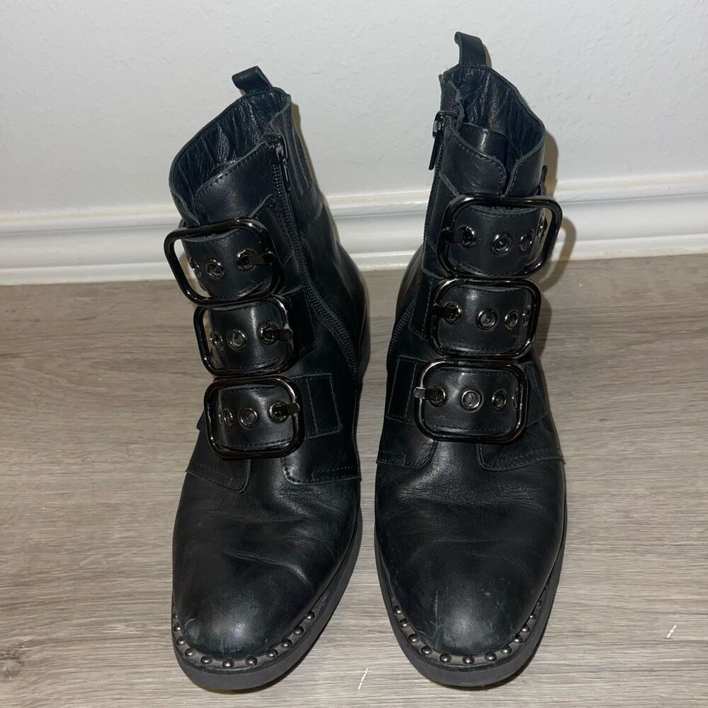 Jeffrey Campbell studded black leather buckle boots. - Picture 5 of 11